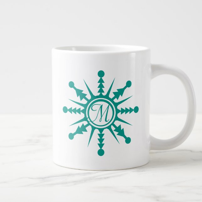 Caneca De Café Grande Flocos de Neve Nome Inicial Geométrico (Direita)