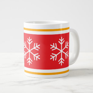 Caneca De Café Grande Flocos de Neve Nórdicos Listras Laranja Vermelho B