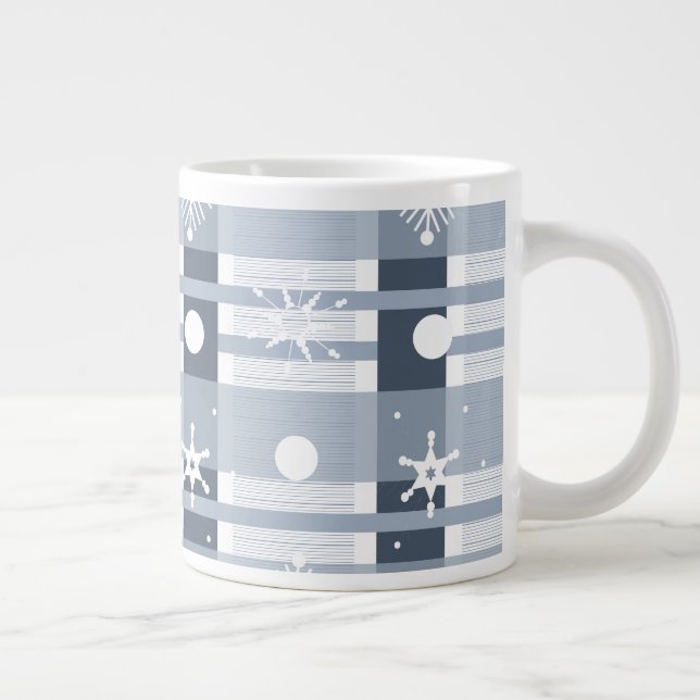 Caneca De Café Grande Flocos de neve simples Xadrez azul (Direita)