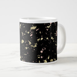 Caneca De Café Grande Flocos Dourados e Rosa Dourados Pretos