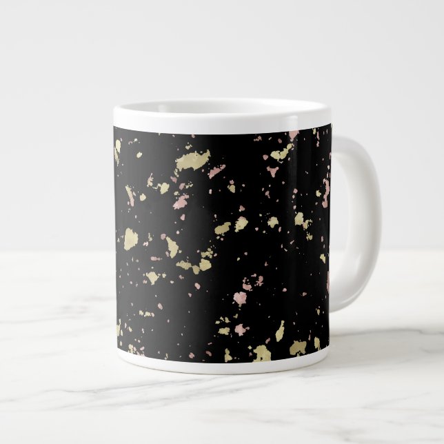 Caneca De Café Grande Flocos Dourados e Rosa Dourados Pretos (Frente Esquerda)