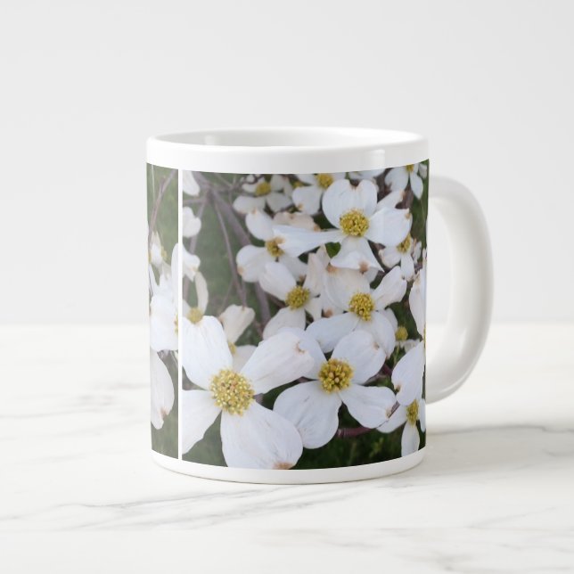 Caneca De Café Grande Flor Branco Flores De Cachorro Personalizadas Cane (Frente Esquerda)