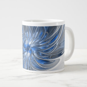 Caneca De Café Grande Flor de Arte Fracionada com Cinza Azul abstrato