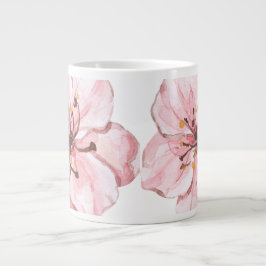 Caneca De Café Grande Flor de Cereja Rosa Ilustrado à Mão
