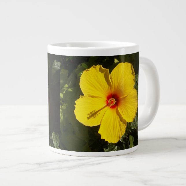 Caneca De Café Grande Flor de Hibiscus Amarelo (Frente Esquerda)