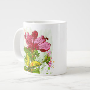 Caneca De Café Grande Flor de Hibiscus - tinta aquosa