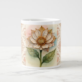 Caneca De Café Grande Flor de mosaico luxuoso e padrão rosa