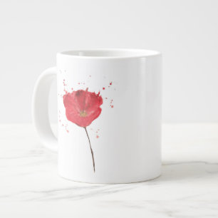 Caneca De Café Grande flor de papoila pintada com cor d'água 2