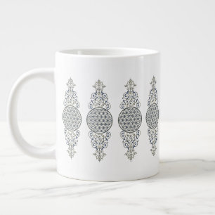 Caneca De Café Grande Flor de Vida - Vintage Ornament Ouro azul
