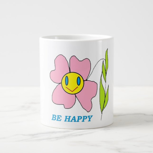 CANECA DE CAFÉ GRANDE FLOR "ESTEJA FELIZ" (Frente)