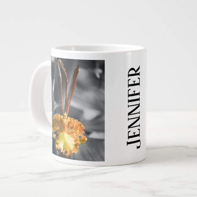 Caneca De Café Grande Flor Orquídea Amarela (Frente Esquerda)