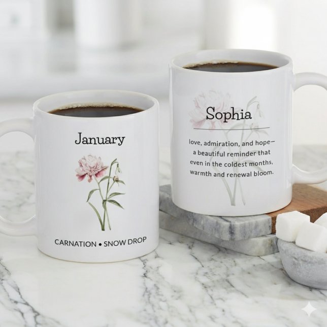 Caneca De Café Grande Flor Personalizada do Mês de Nascimento de Janeiro (Personalized January Birth Month Flower Giant Coffee Mug)