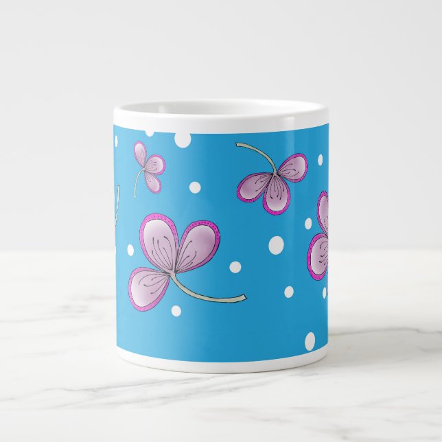 Caneca De Café Grande Flor Rosa Quimérica - Flor Divertido (Frente)