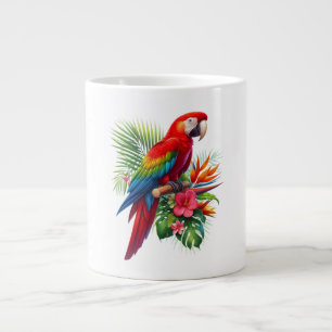 Caneca De Café Grande Flor tropical de arara vermelha