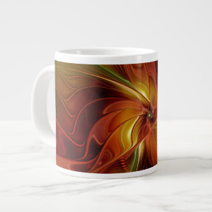 Caneca De Café Grande Flor verde-laranja-abstrato Vermelho Castanho-Cast