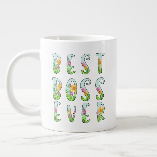 Caneca De Café Grande Floral Best Boss Alguma Vez Specialty Mug (Esquerda)