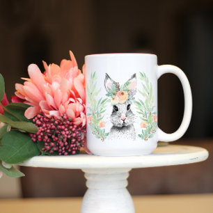 Caneca De Café Grande Floral Bunny