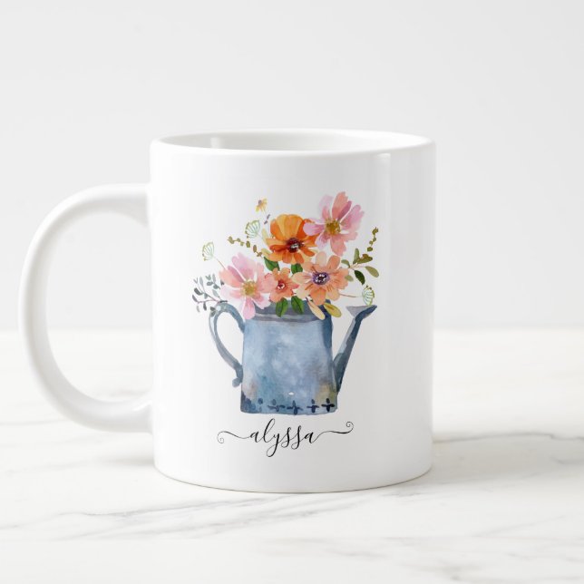 Caneca De Café Grande Floral De Aquarela Pintada À Mão (Esquerda)