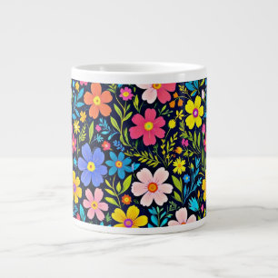 Caneca De Café Grande Floral Digital Painting Flowers Pattern-38875
