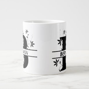Caneca De Café Grande Floral - Dividir Monograma Personalizado de Alfabe
