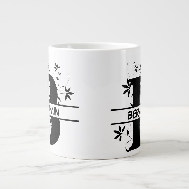 Caneca De Café Grande Floral - Dividir Monograma Personalizado de Alfabe (Frente)