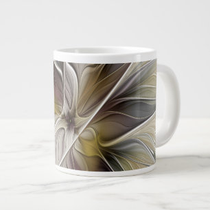 Caneca De Café Grande Floral Fractal, Fantasia Flor com Cores da Terra