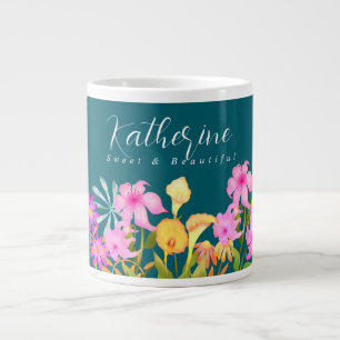 Caneca De Café Grande Floral Garden Teal