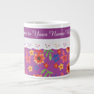 Caneca De Café Grande Floral Personalizado em Magenta, Faux Lace Coffee