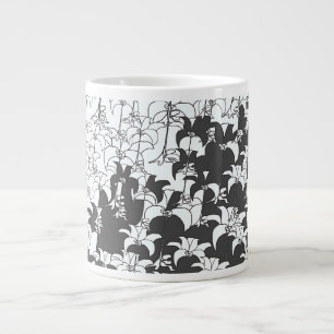 Caneca De Café Grande Floral Preto Branco