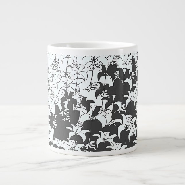 Caneca De Café Grande Floral Preto Branco (Frente)