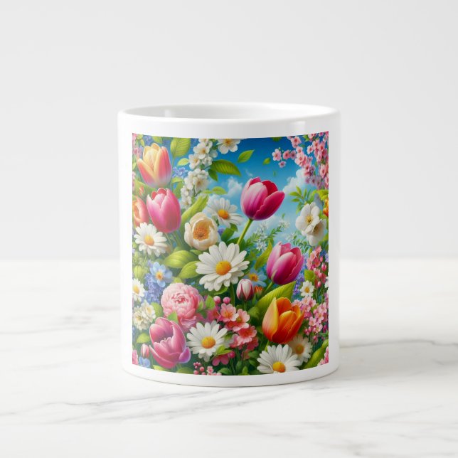 Caneca De Café Grande Floral/primavera trabalho de arte (Frente)