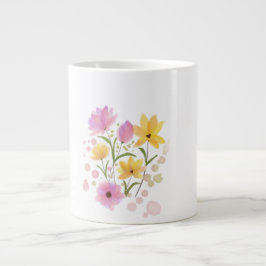 Caneca De Café Grande Floral Watercolor Artistic Flower Coffee Mug