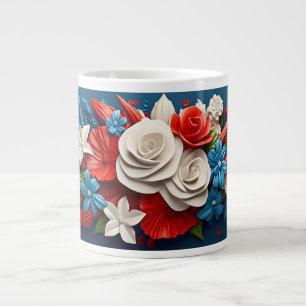 Caneca De Café Grande Flores 3D vibrantes