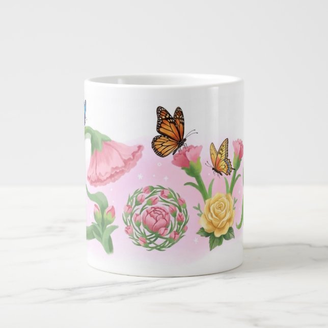 Caneca De Café Grande Flores Amam  (Frente)