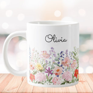 Caneca De Café Grande Flores Bonitas Coloridas Jardim Floral Personaliza