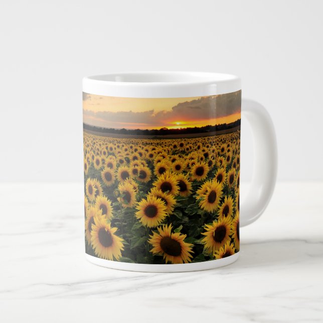 Caneca De Café Grande Flores | Campo de girassol (Frente Esquerda)