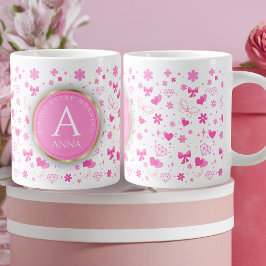 Caneca De Café Grande Flores Cor-de-Rosa Bonitas, Padrão Ininterrupto, G