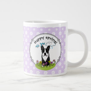 Caneca De Café Grande Flores da primavera Boston Terrier Dog (preto) Cut