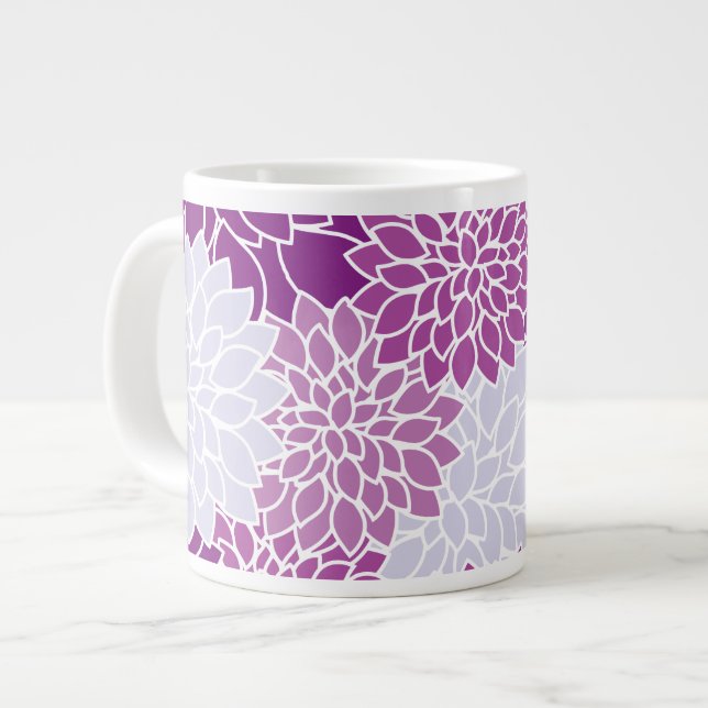 Caneca De Café Grande Flores Dahlia, Padrão De Flores, Dahlia Roxa (Frente Esquerda)