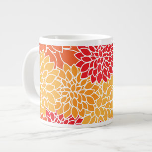 Caneca De Café Grande Flores Dahlia, Padrão De Flores, Laranja Dahlia