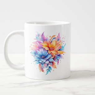 Caneca De Café Grande Flores De Aquarela Design- 24683