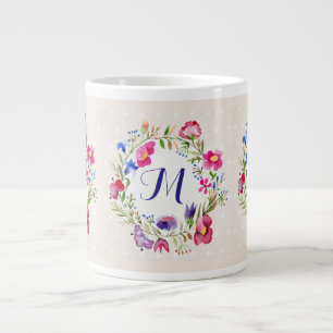 Caneca De Café Grande Flores De Cama Flor De Cor De Água, Monograma Flo