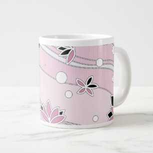 Caneca De Café Grande Flores de Lotus Rosa em Listras Rosa