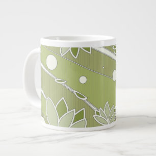 Caneca De Café Grande Flores de Lotus Verdes nas Bandas