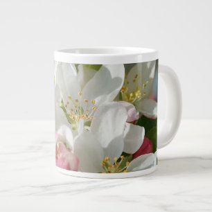 Caneca De Café Grande Flores de Maçã Rosa e Branco