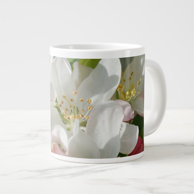 Caneca De Café Grande Flores de Maçã Rosa e Branco (Frente Esquerda)