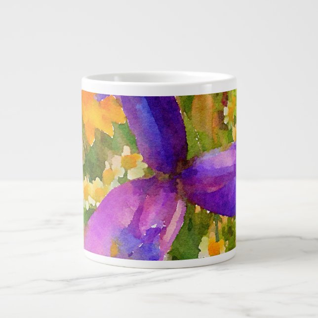 Caneca De Café Grande Flores De Mola De Aquarela Cheias Jumbo Mug (Frente)