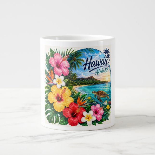 Caneca De Café Grande Flores do Havaí (Frente)