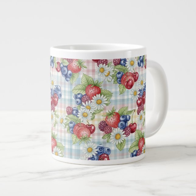 Caneca De Café Grande Flores e Frutas (Frente Esquerda)