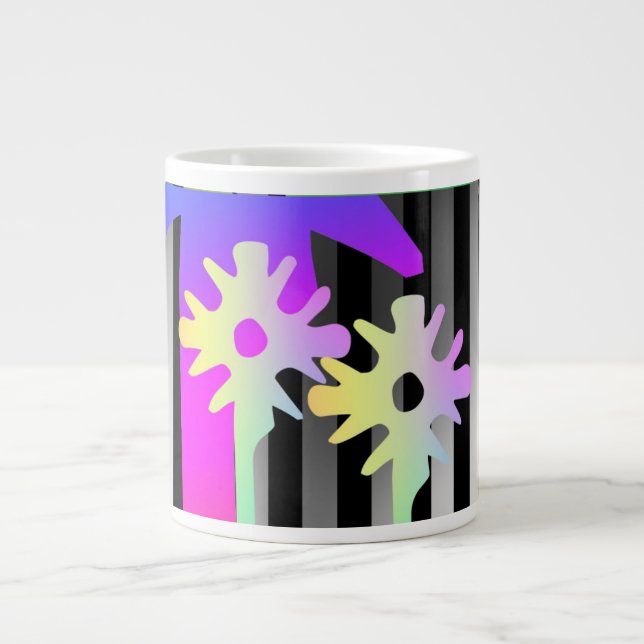Caneca De Café Grande Flores E Listras (Frente)